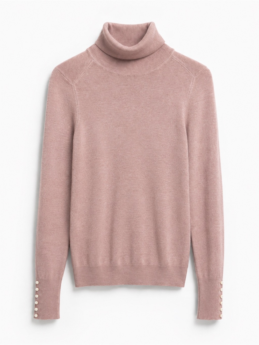 Zara Dusty Pink Pearl Sleeve Turtleneck Knit Sweater | Size S